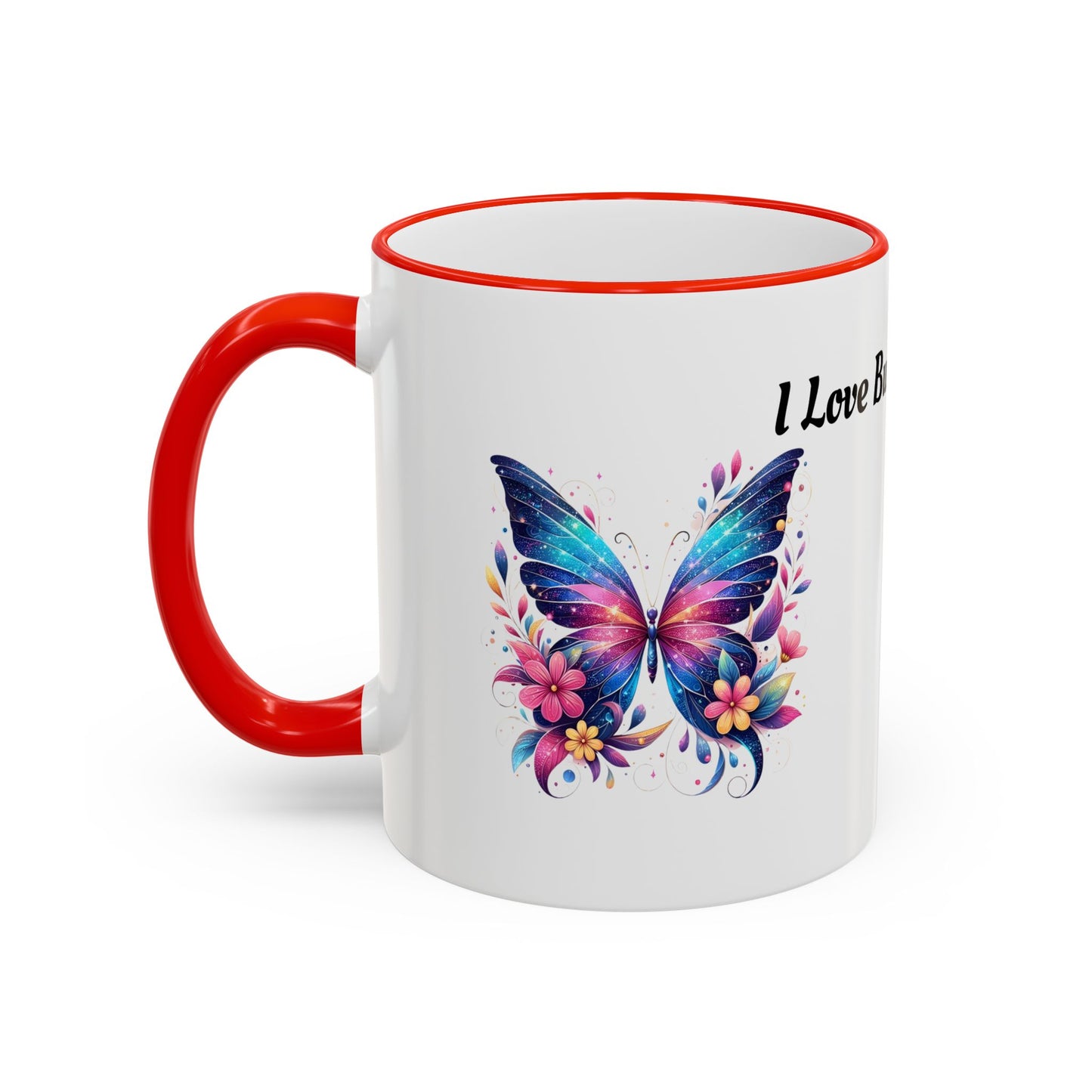 I Love Butterflies Accent Rim Mug — Floral Butterfly Coffee Cup (11oz/15oz)