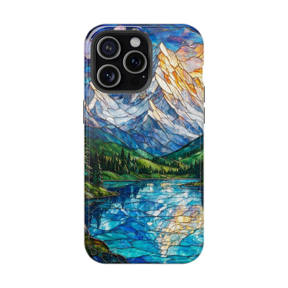 Stained Glass Mountain Lake Mosaic Phone Case — Impact-Resistant Artistic Protection