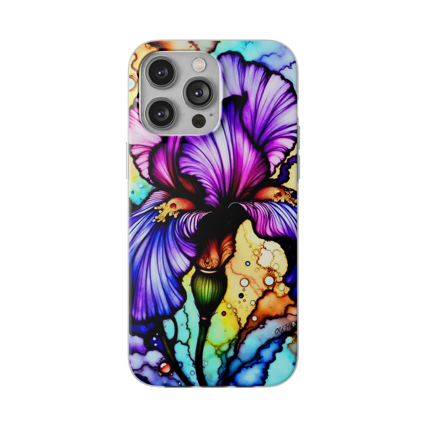 Stained Glass Iris Smartphone Case — Vibrant Purple Watercolor Phone Cover