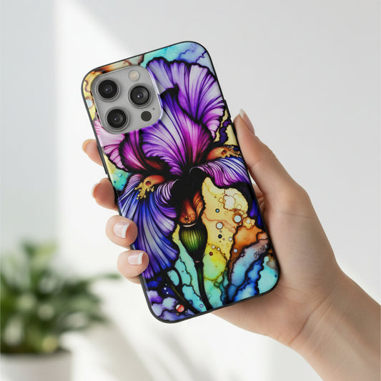 Stained Glass Iris Smartphone Case — Vibrant Purple Watercolor Phone Cover