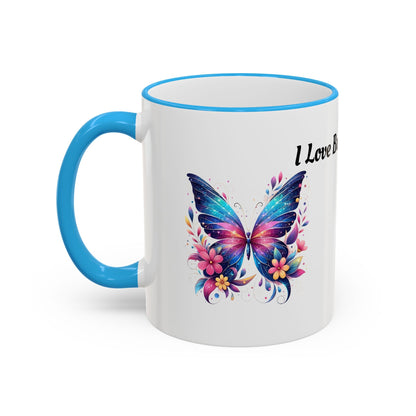 I Love Butterflies Accent Rim Mug — Floral Butterfly Coffee Cup (11oz/15oz)