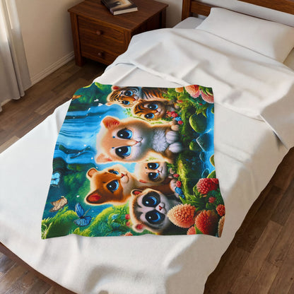 Cute Forest Animals Velveteen Plush Blanket — Waterfall Baby Animal Throw
