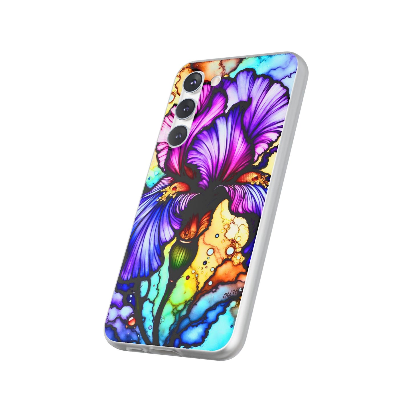 Stained Glass Iris Smartphone Case — Vibrant Purple Watercolor Phone Cover