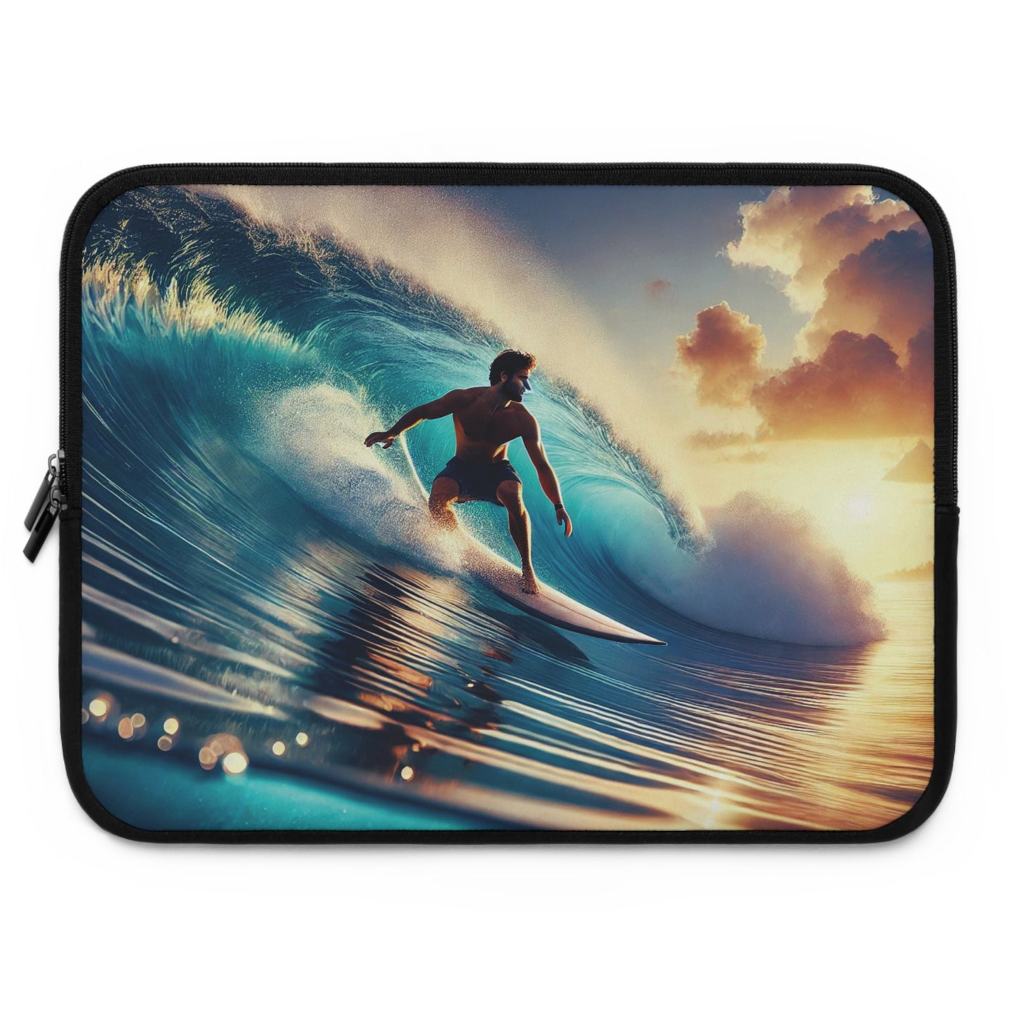 Longboard Surfer Sunrise Laptop Sleeve – Vibrant Ocean Wave Protective Case