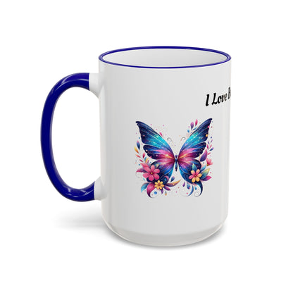 I Love Butterflies Accent Rim Mug — Floral Butterfly Coffee Cup (11oz/15oz)