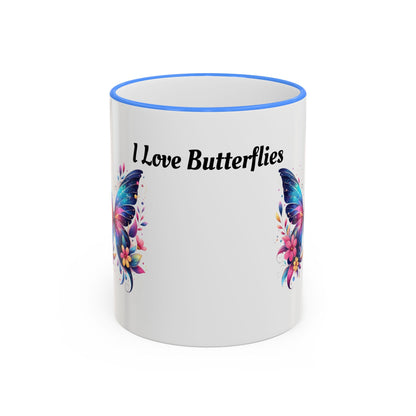 I Love Butterflies Accent Rim Mug — Floral Butterfly Coffee Cup (11oz/15oz)
