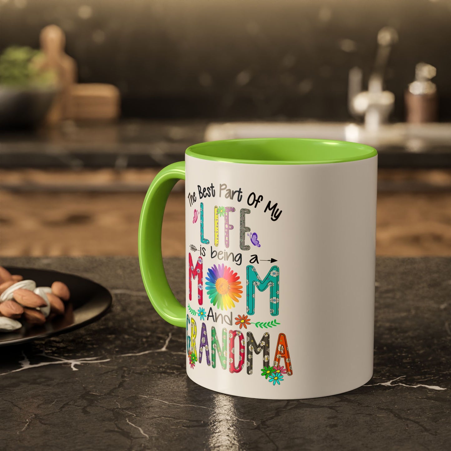 Mom and Grandma Colorful Ceramic Mug — "The Best Part of My Life is Being a Mom and Grandma" (11oz/15oz)
