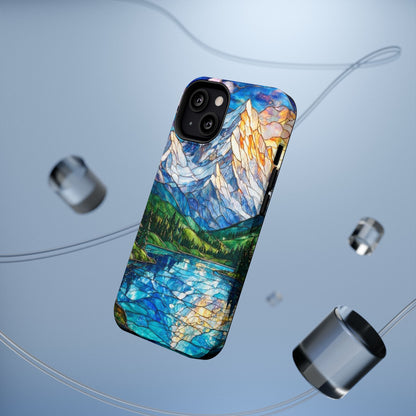 Stained Glass Mountain Lake Mosaic Phone Case — Impact-Resistant Artistic Protection