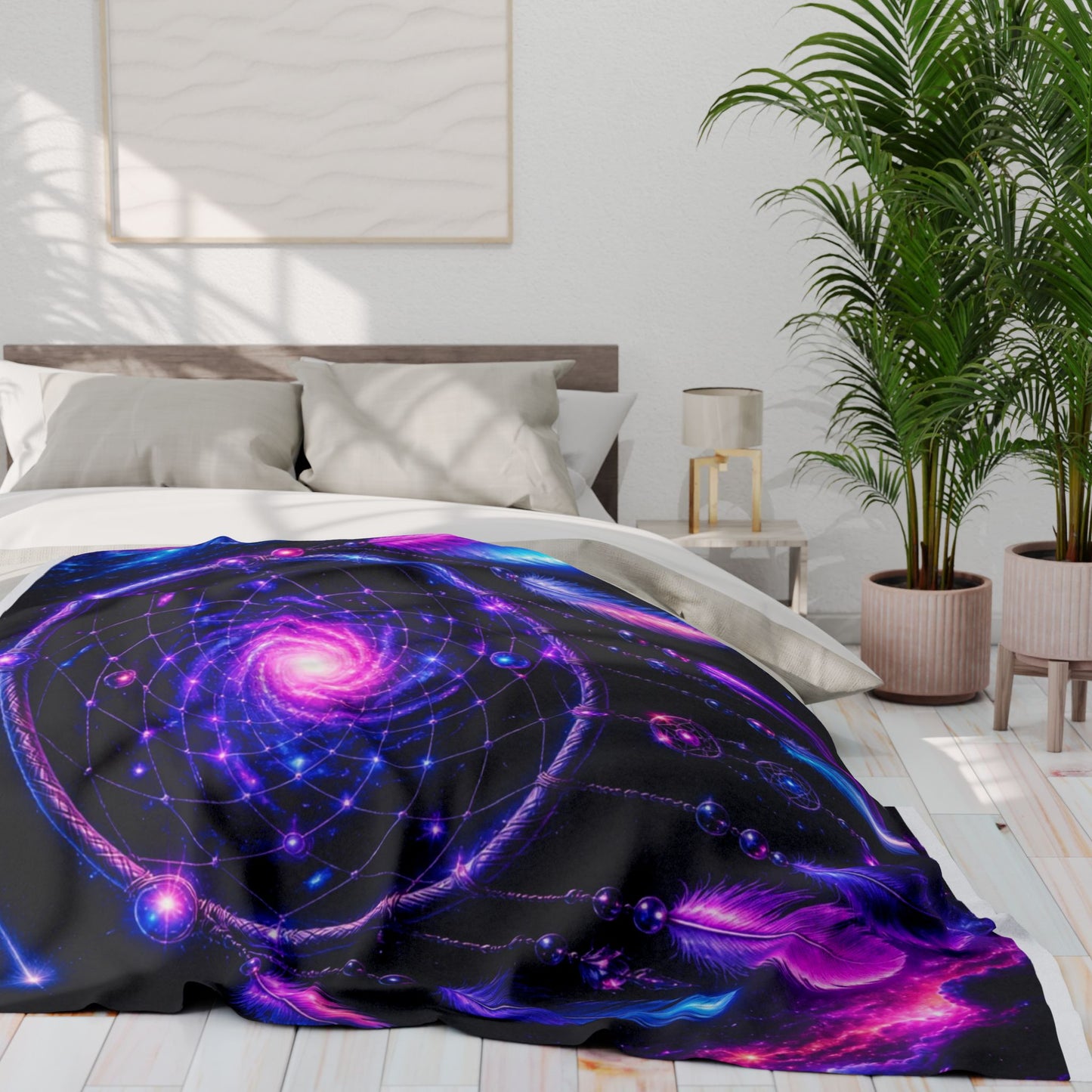 Boho Neon Dreamcatcher Arctic Fleece Blanket — Colorful Spiritual Native-Inspired Throw