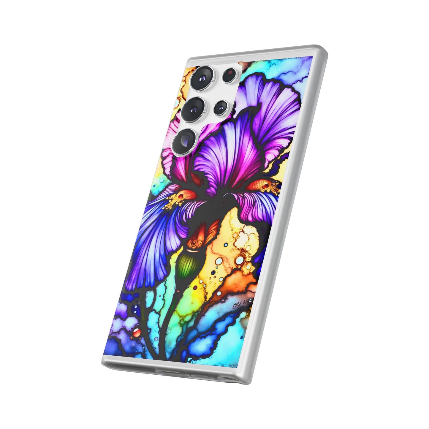 Stained Glass Iris Smartphone Case — Vibrant Purple Watercolor Phone Cover