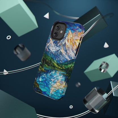 Stained Glass Mountain Lake Mosaic Phone Case — Impact-Resistant Artistic Protection
