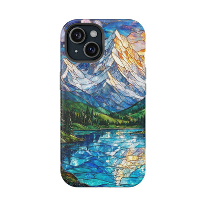 Stained Glass Mountain Lake Mosaic Phone Case — Impact-Resistant Artistic Protection