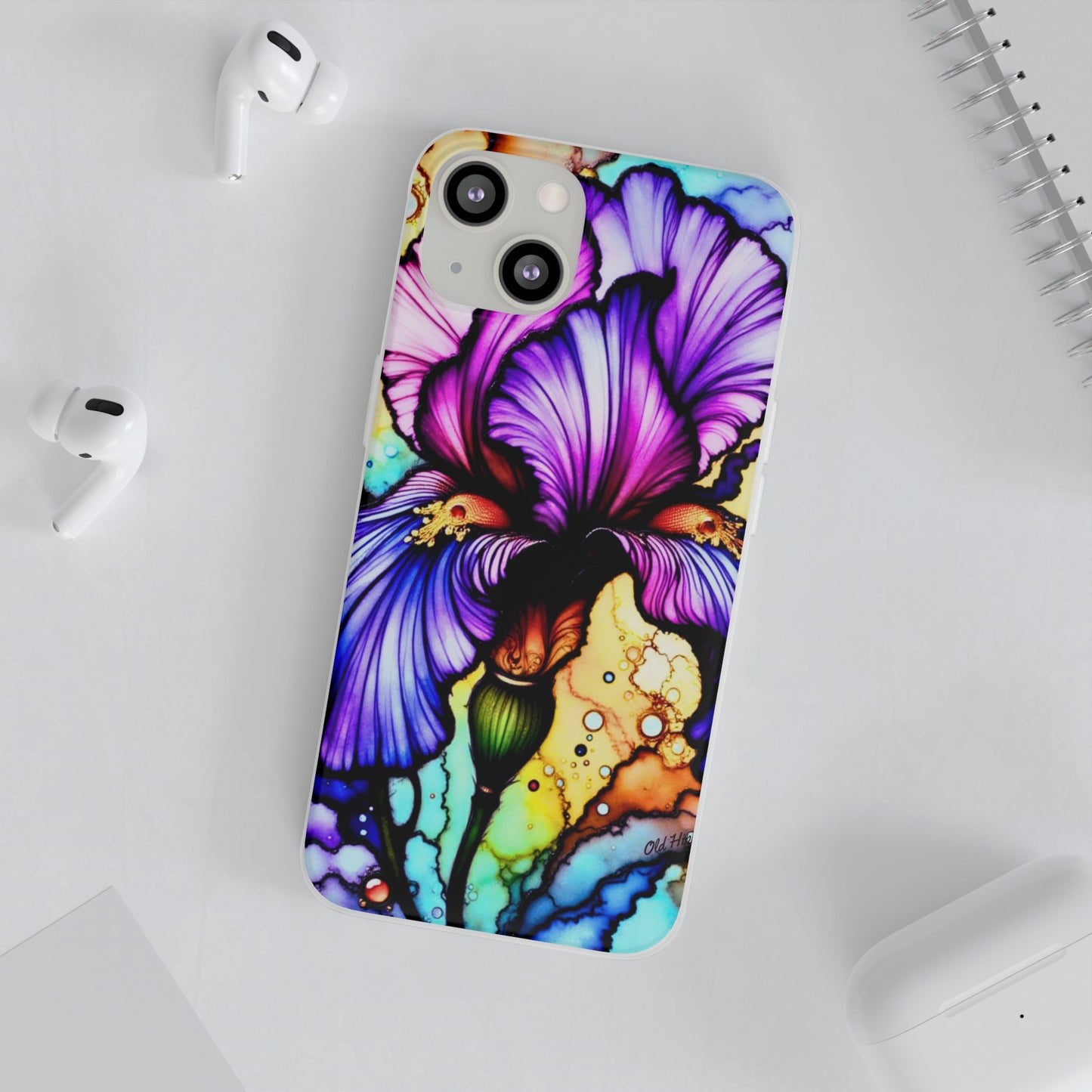 Stained Glass Iris Smartphone Case — Vibrant Purple Watercolor Phone Cover