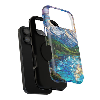 Stained Glass Mountain Lake Mosaic Phone Case — Impact-Resistant Artistic Protection