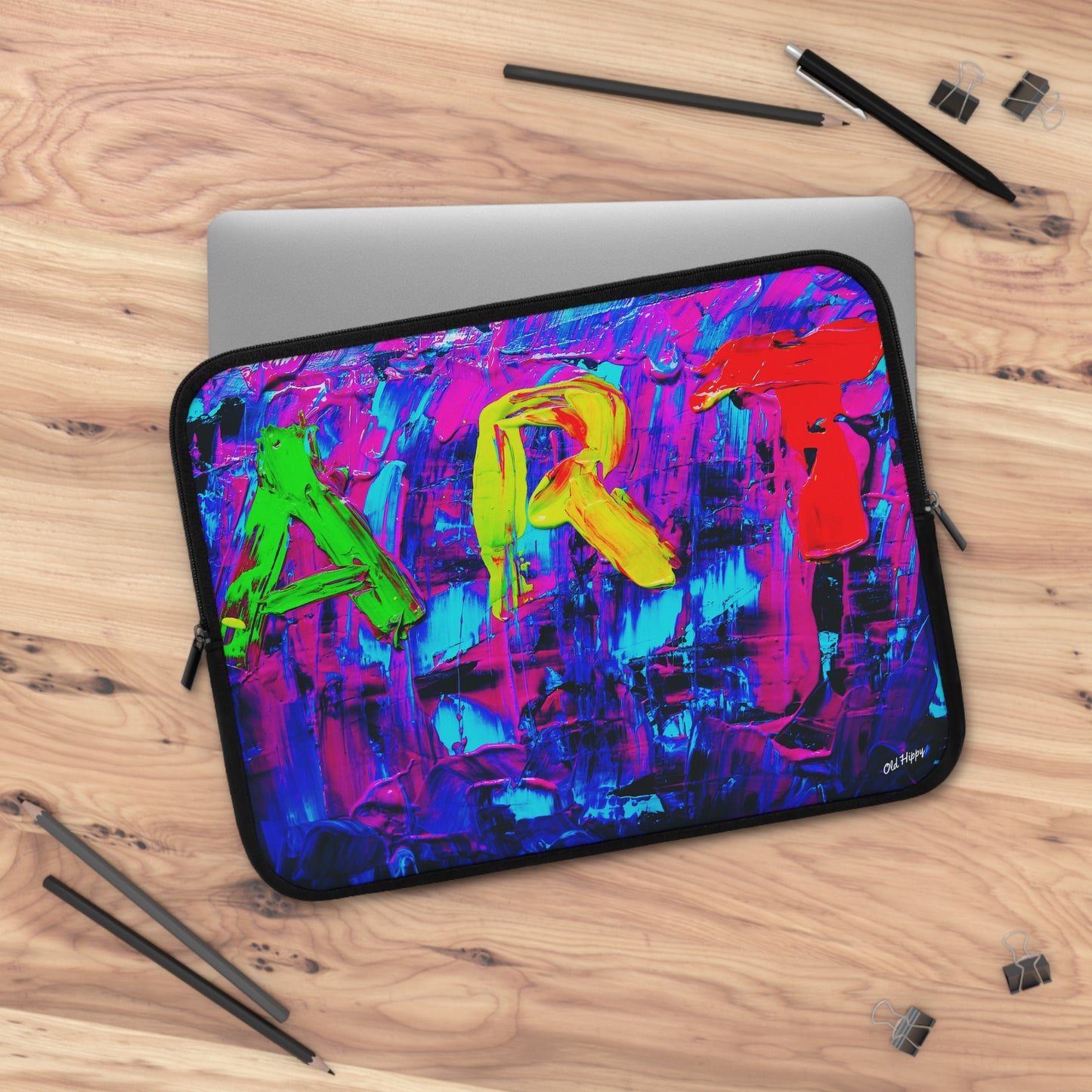 Abstract 'ART' Neon Paint Laptop Sleeve — Colorful Protective Sleeve for Artists & Creatives