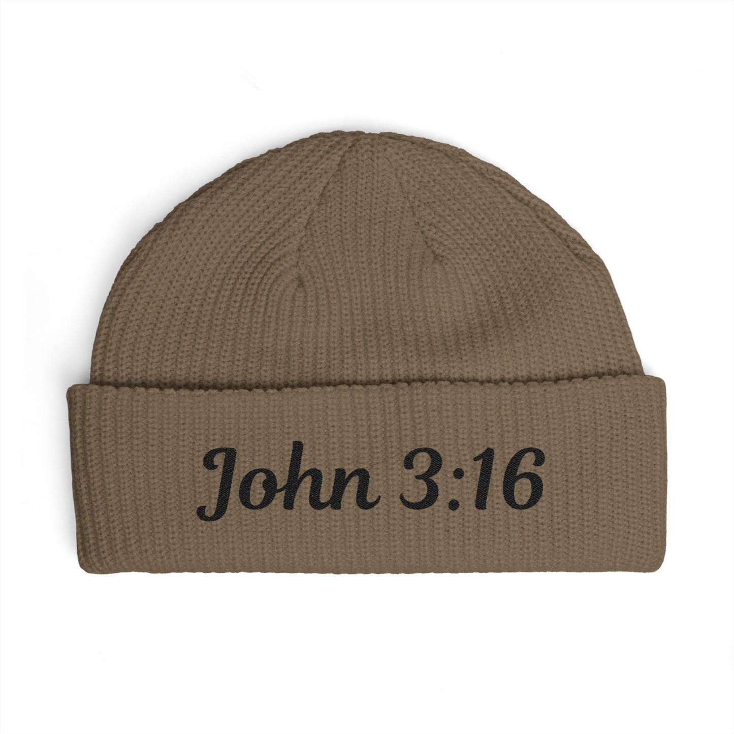 John 3:16 Cuff Beanie — Christian Scripture Embroidered Knit Hat
