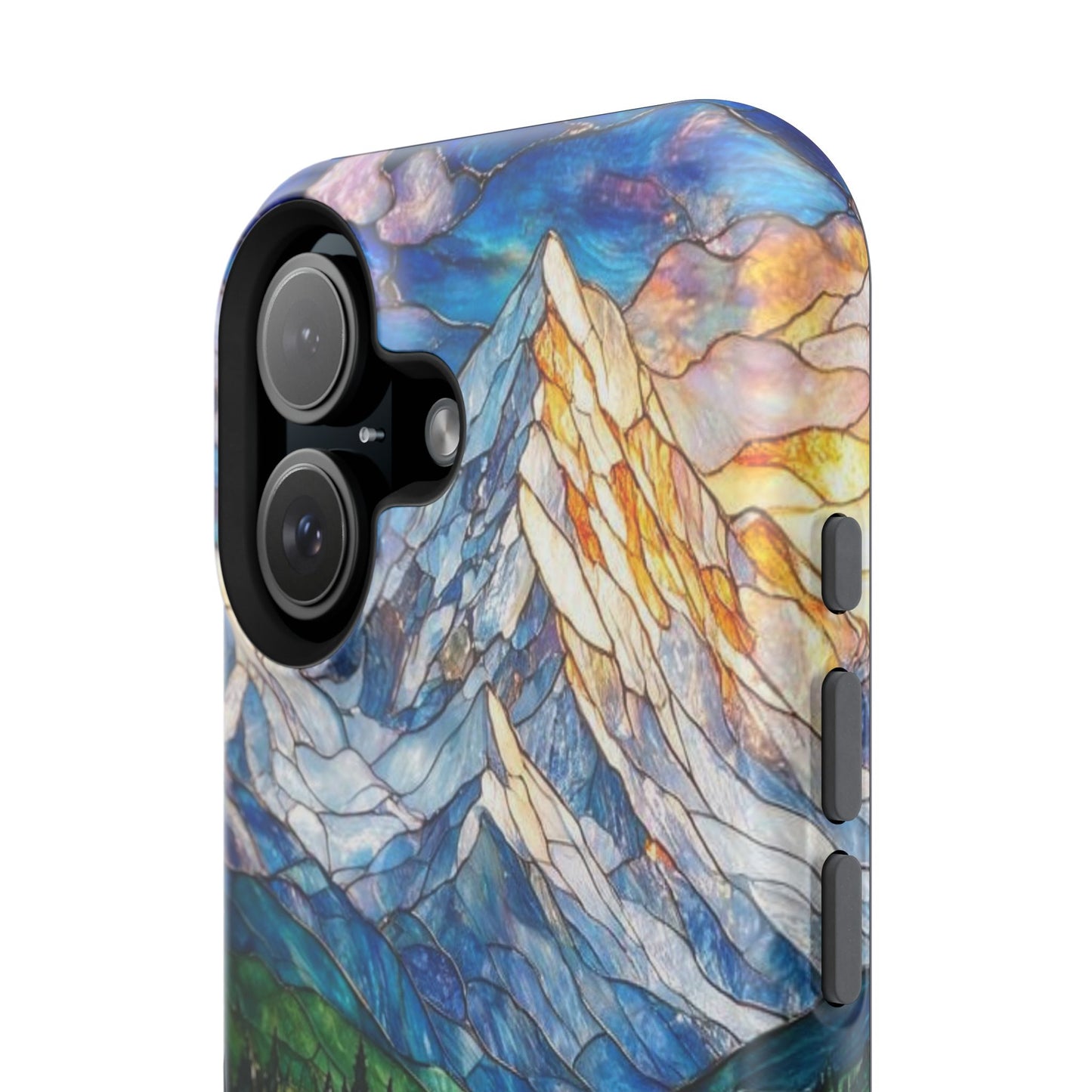 Stained Glass Mountain Lake Mosaic Phone Case — Impact-Resistant Artistic Protection