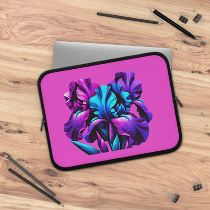 Vivid Neon Iris Laptop Sleeve — Pink Floral Protective Case