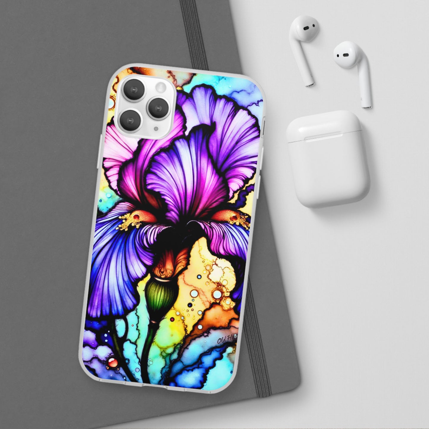 Stained Glass Iris Smartphone Case — Vibrant Purple Watercolor Phone Cover