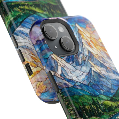 Stained Glass Mountain Lake Mosaic Phone Case — Impact-Resistant Artistic Protection