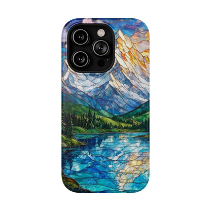 Stained Glass Mountain Lake Mosaic Phone Case — Impact-Resistant Artistic Protection