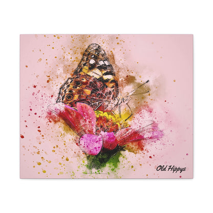 “Whispers on Wings” – Butterfly & Flower Watercolor Canvas Print