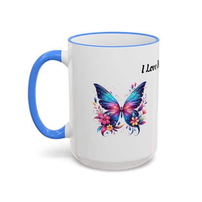 I Love Butterflies Accent Rim Mug — Floral Butterfly Coffee Cup (11oz/15oz)