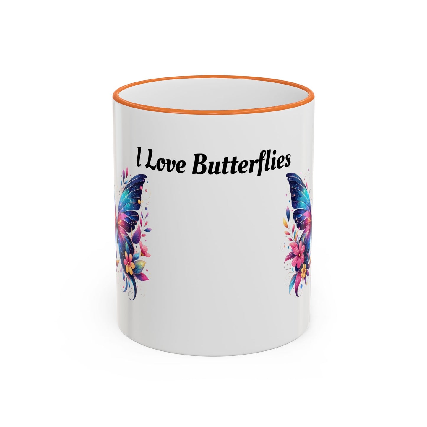 I Love Butterflies Accent Rim Mug — Floral Butterfly Coffee Cup (11oz/15oz)
