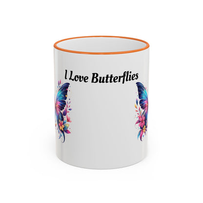 I Love Butterflies Accent Rim Mug — Floral Butterfly Coffee Cup (11oz/15oz)