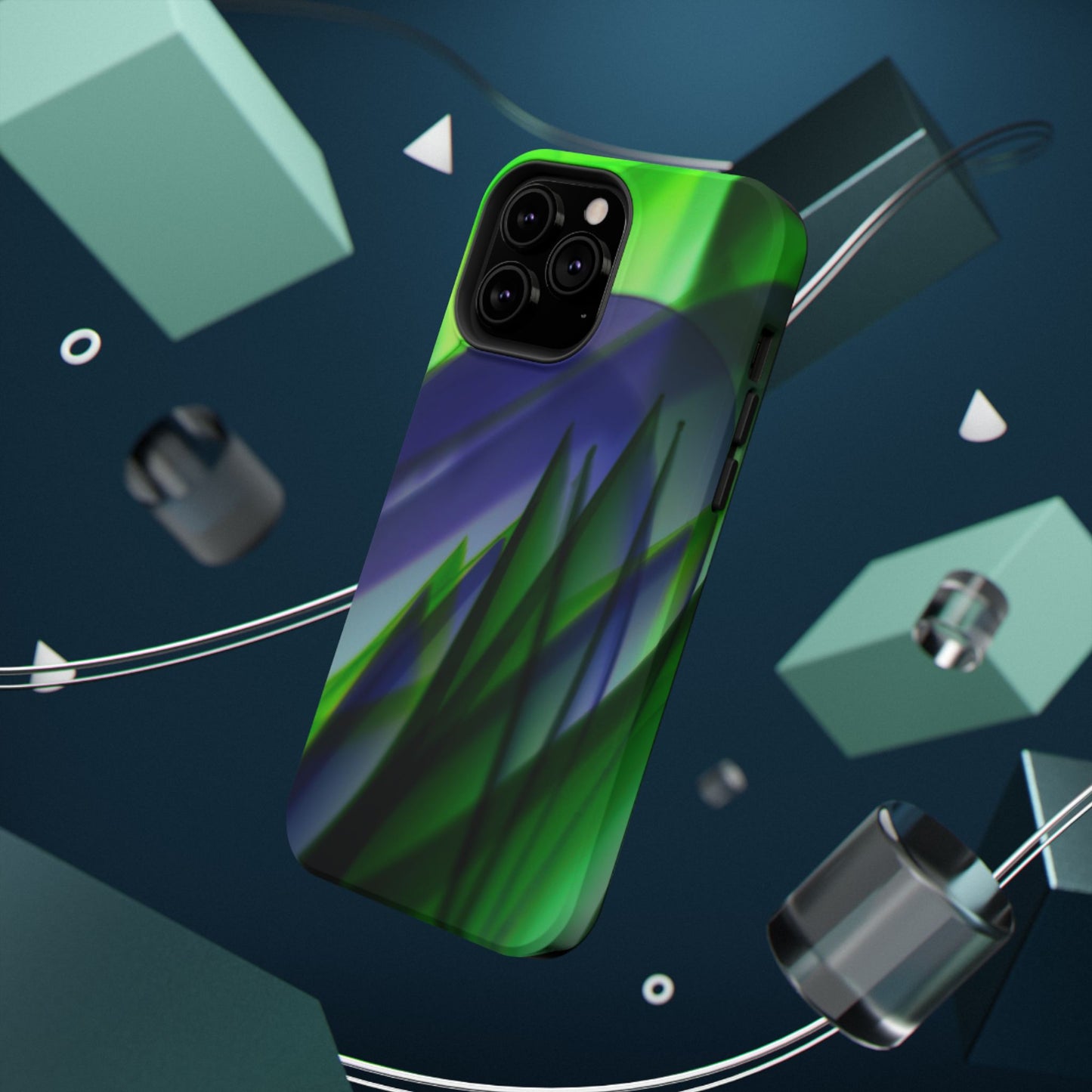 — Green Blue Abstract Wave Design Impact-Resistant Phone Case