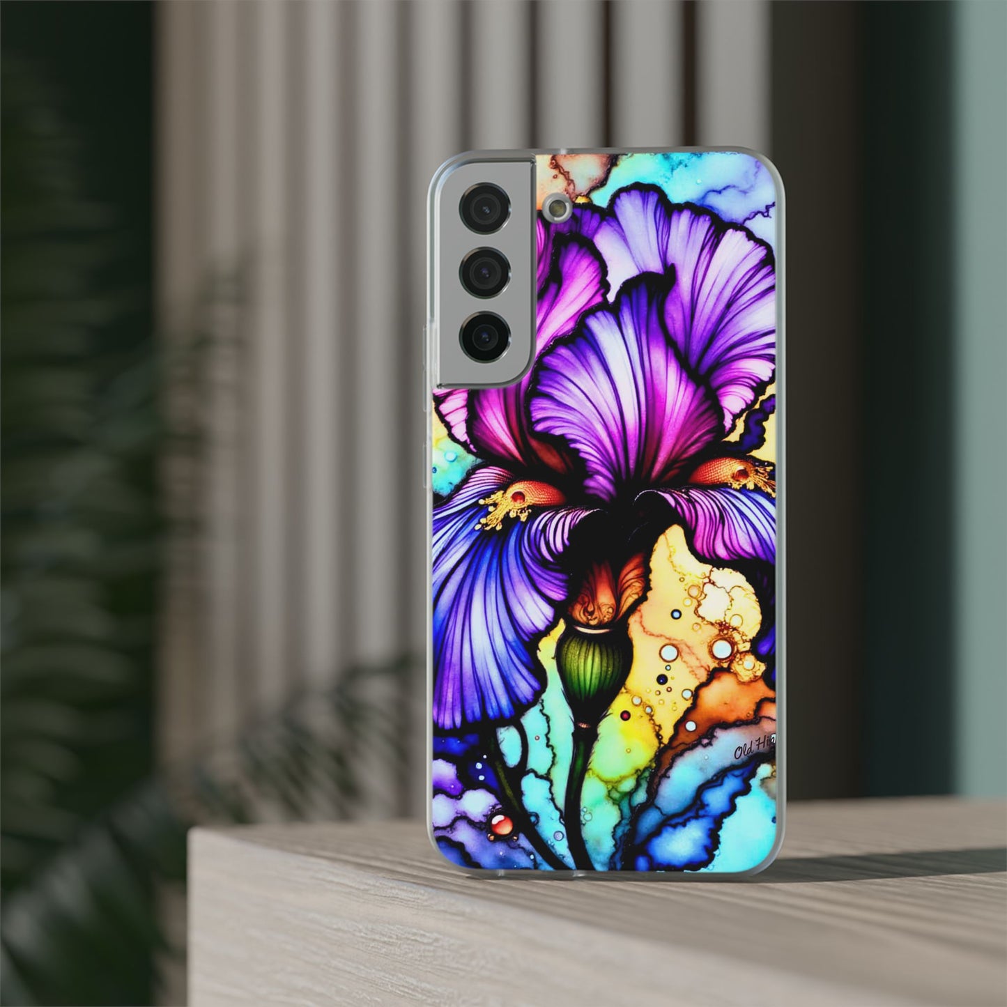 Stained Glass Iris Smartphone Case — Vibrant Purple Watercolor Phone Cover
