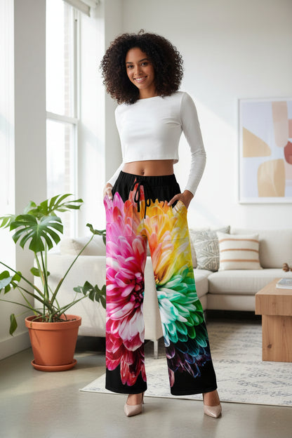 Rainbow Bloom Wide-Leg Pants — Bold Floral ComfortWomen's wide-leg pants