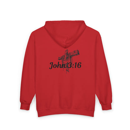 Jesus Is Lord Full-Zip Hoodie — John 3:16 Cross