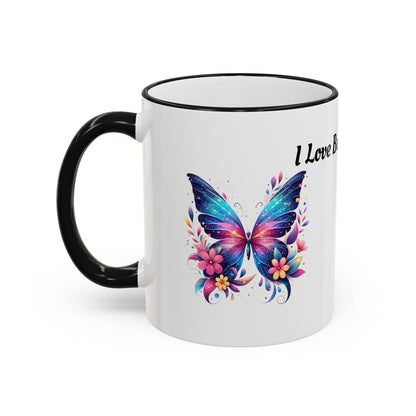 I Love Butterflies Accent Rim Mug — Floral Butterfly Coffee Cup (11oz/15oz)