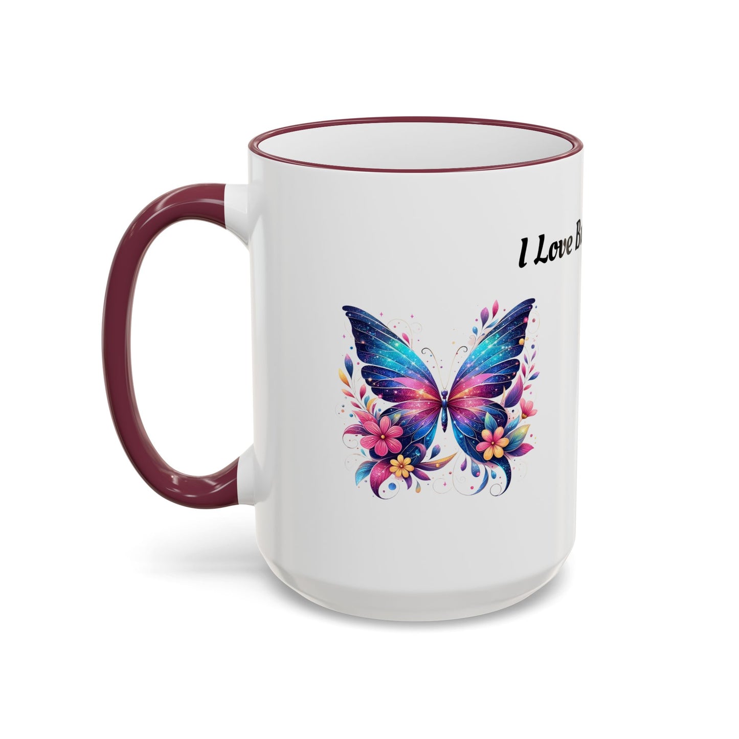 I Love Butterflies Accent Rim Mug — Floral Butterfly Coffee Cup (11oz/15oz)
