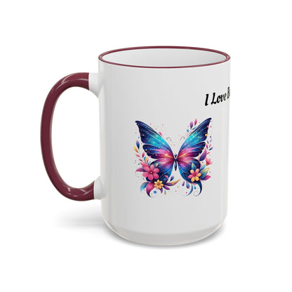 I Love Butterflies Accent Rim Mug — Floral Butterfly Coffee Cup (11oz/15oz)