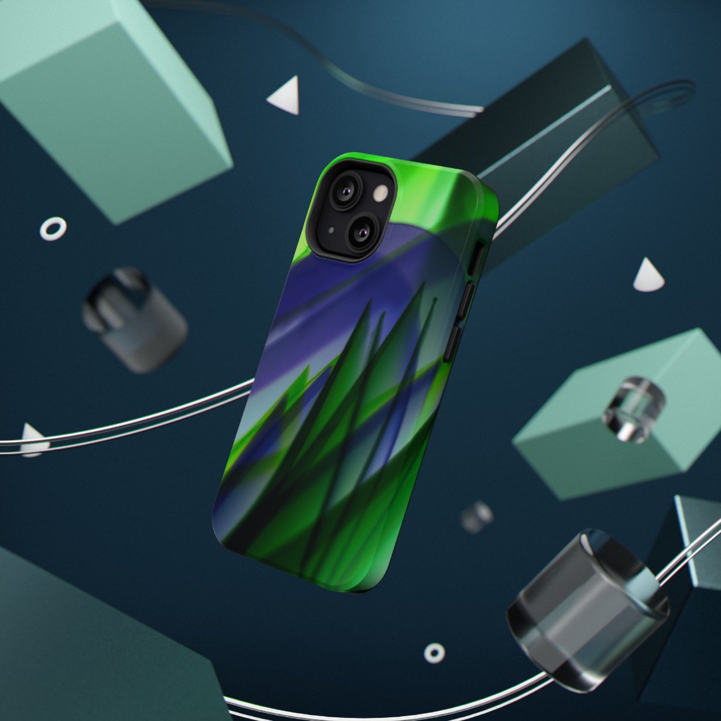 — Green Blue Abstract Wave Design Impact-Resistant Phone Case