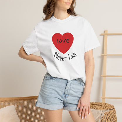 Love Never Fails 1 Corinthians 13 T-Shirt — Faith Scripture Tee