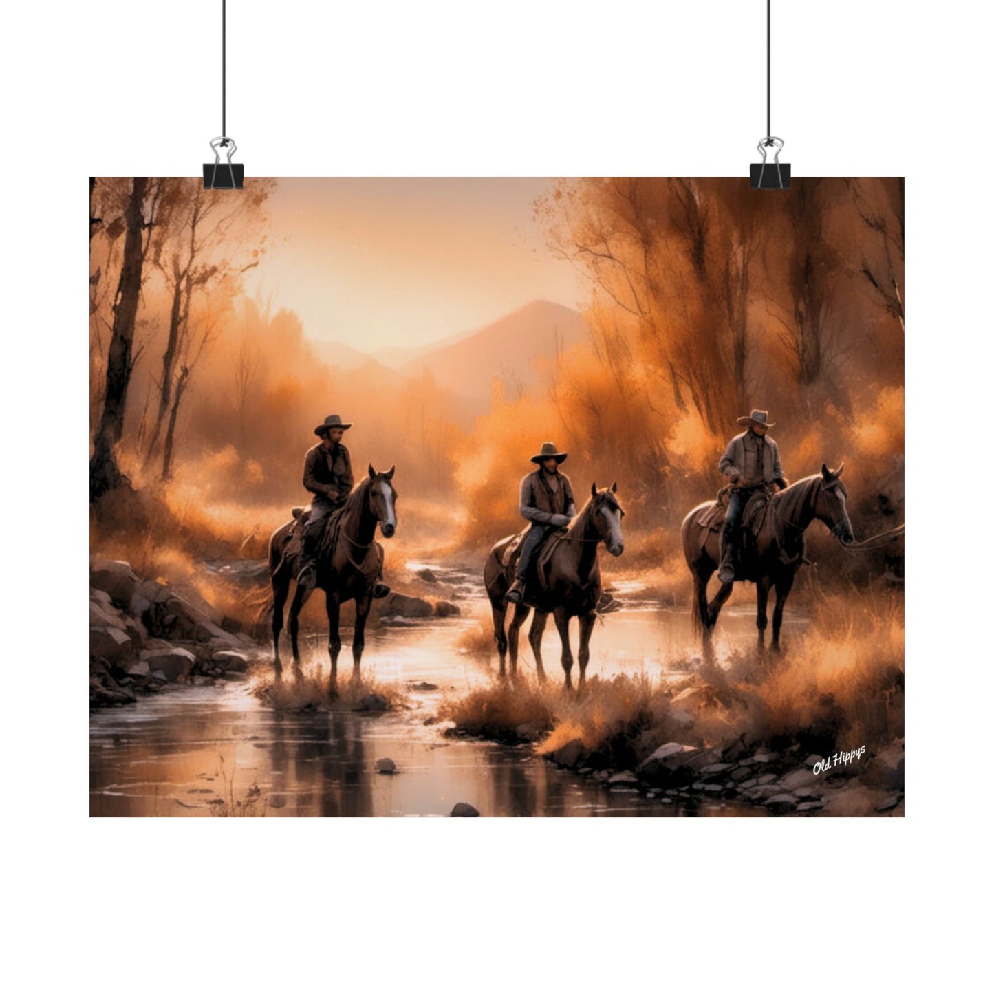 Cowboys Crossing a Stream Frameable Poster