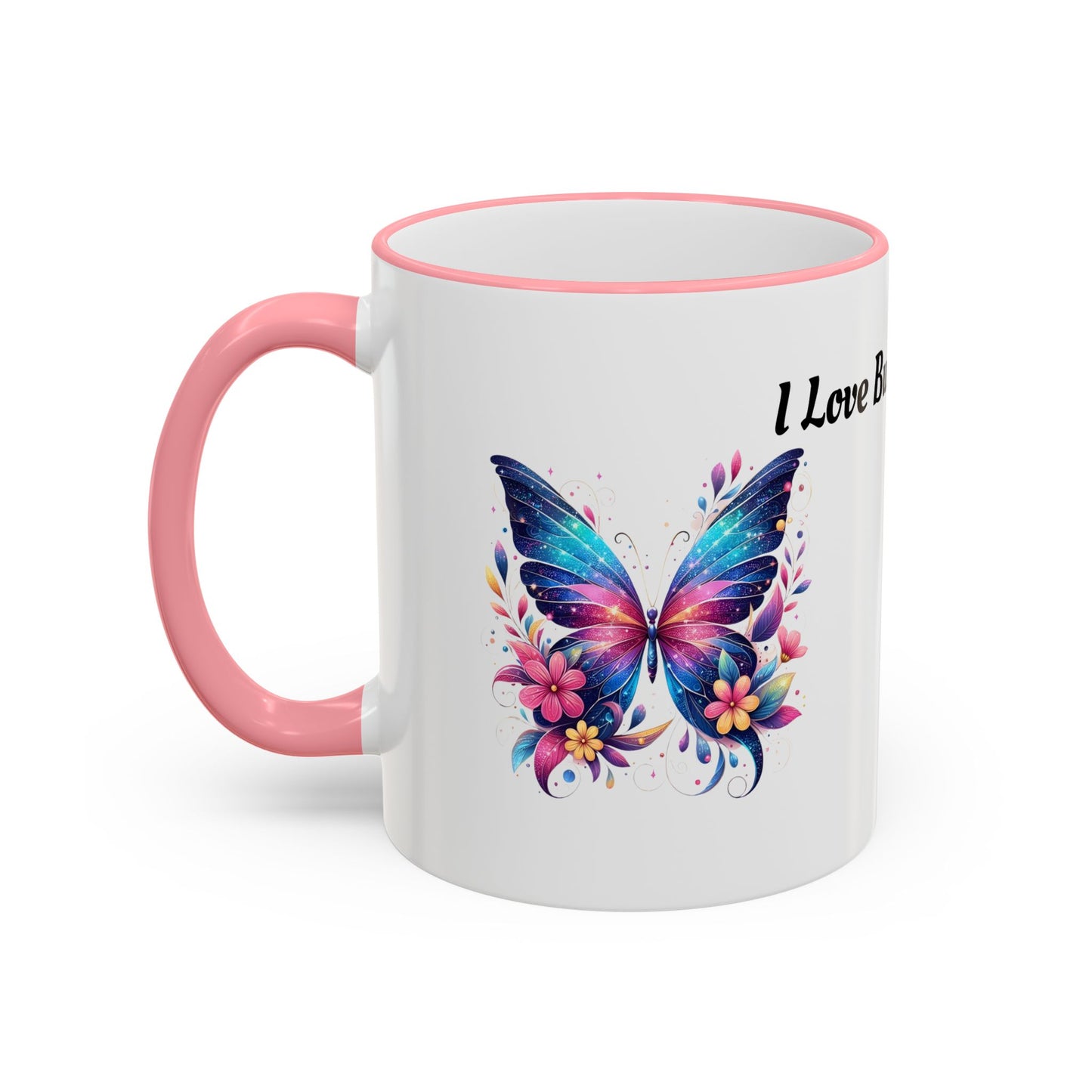 I Love Butterflies Accent Rim Mug — Floral Butterfly Coffee Cup (11oz/15oz)