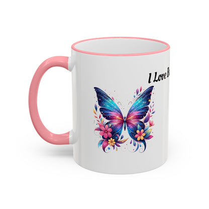 I Love Butterflies Accent Rim Mug — Floral Butterfly Coffee Cup (11oz/15oz)