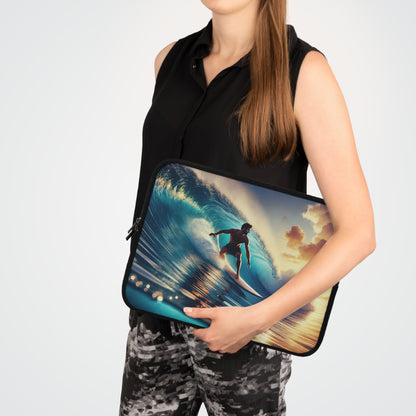Longboard Surfer Sunrise Laptop Sleeve – Vibrant Ocean Wave Protective Case