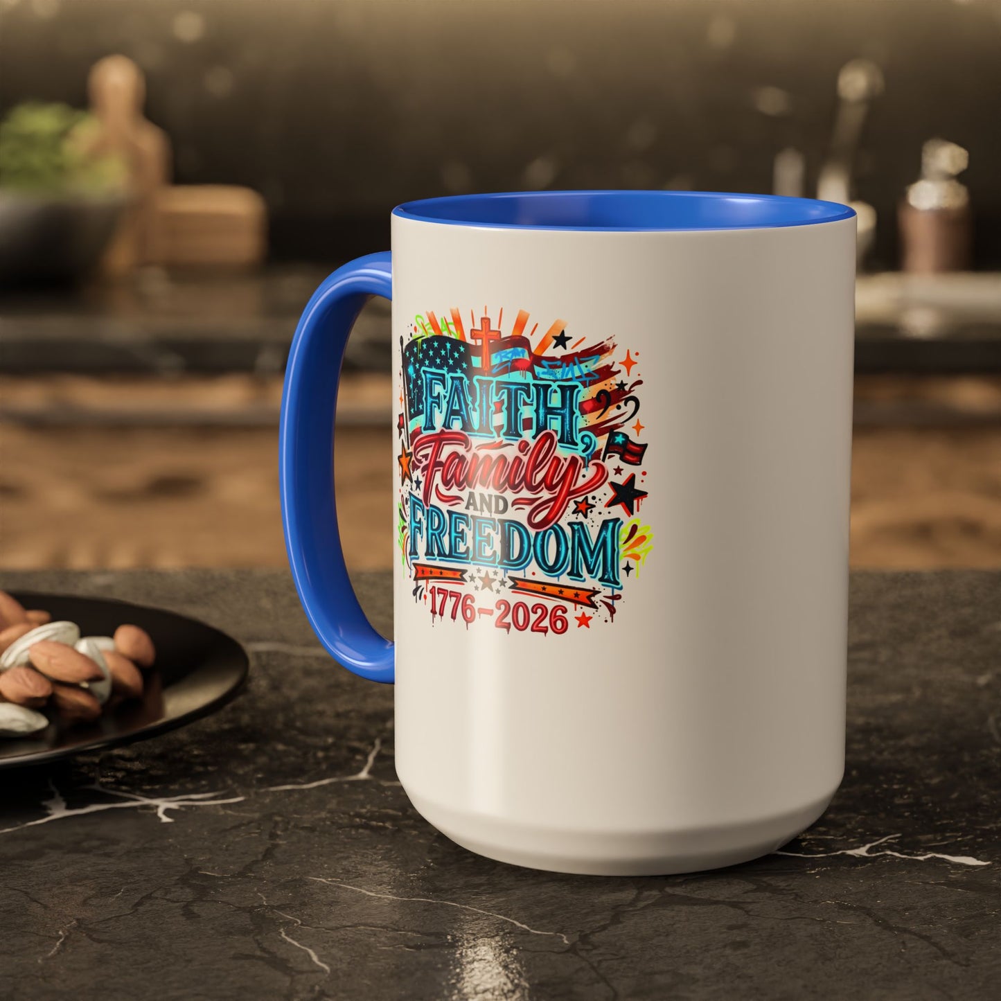 Faith Family Freedom 1776–2026 Patriotic Coffee Mug