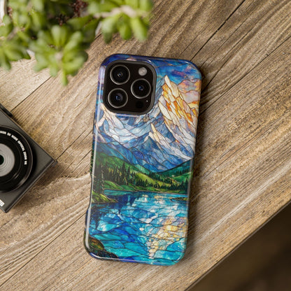 Stained Glass Mountain Lake Mosaic Phone Case — Impact-Resistant Artistic Protection