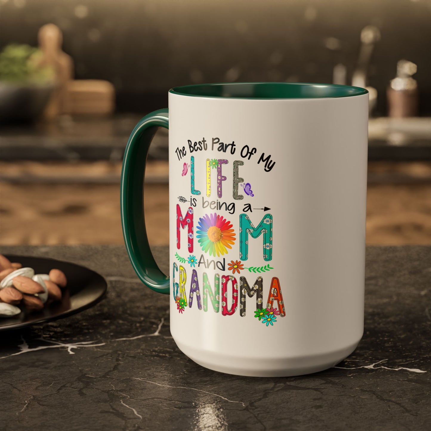 Mom and Grandma Colorful Ceramic Mug — "The Best Part of My Life is Being a Mom and Grandma" (11oz/15oz)