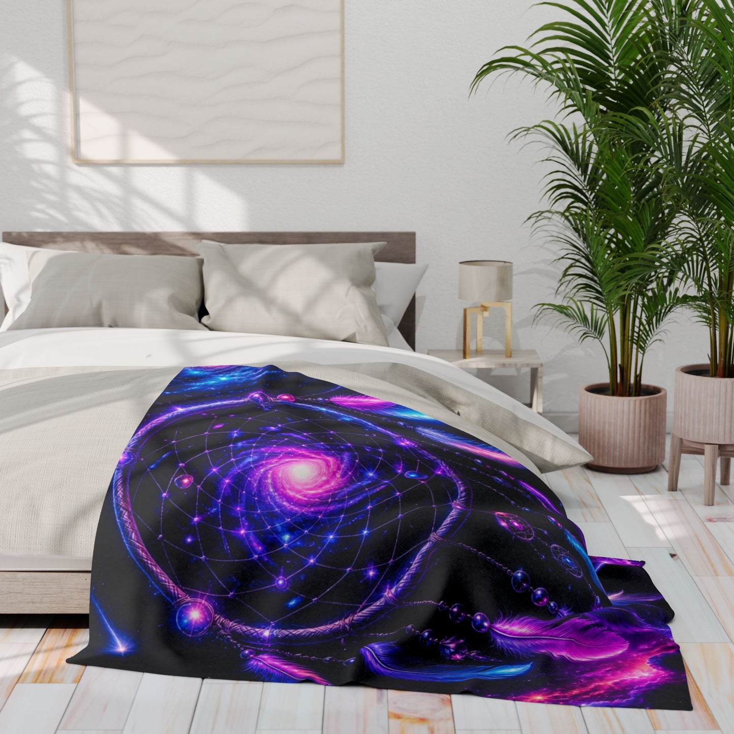 Boho Neon Dreamcatcher Arctic Fleece Blanket — Colorful Spiritual Native-Inspired Throw