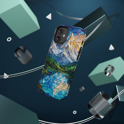 Stained Glass Mountain Lake Mosaic Phone Case — Impact-Resistant Artistic Protection