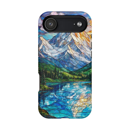 Stained Glass Mountain Lake Mosaic Phone Case — Impact-Resistant Artistic Protection