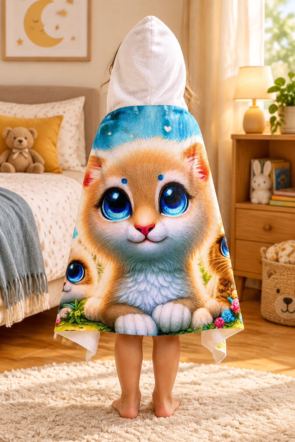 Kids Hooded Towel — Cute Big-Eyed Baby Animals Beach & Bath Wrap