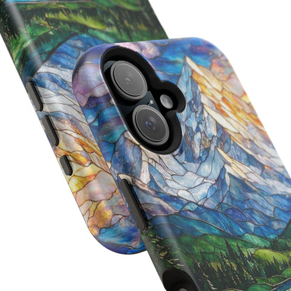 Stained Glass Mountain Lake Mosaic Phone Case — Impact-Resistant Artistic Protection